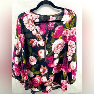 BOLD Elements Long Sleeve Blouse - Floral Print- Zipper Front - Women’s Size 1XL
